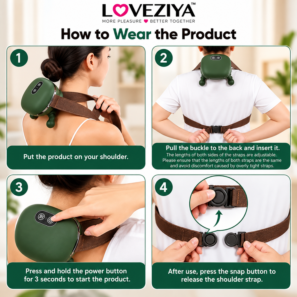 LOVEZIYA 4D Neck & Shoulder Massager – Rechargeable Electric Kneading Massager with Heat Function & Adjustable Strap