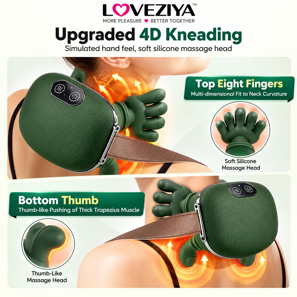 LOVEZIYA 4D Neck & Shoulder Massager – Rechargeable Electric Kneading Massager with Heat Function & Adjustable Strap