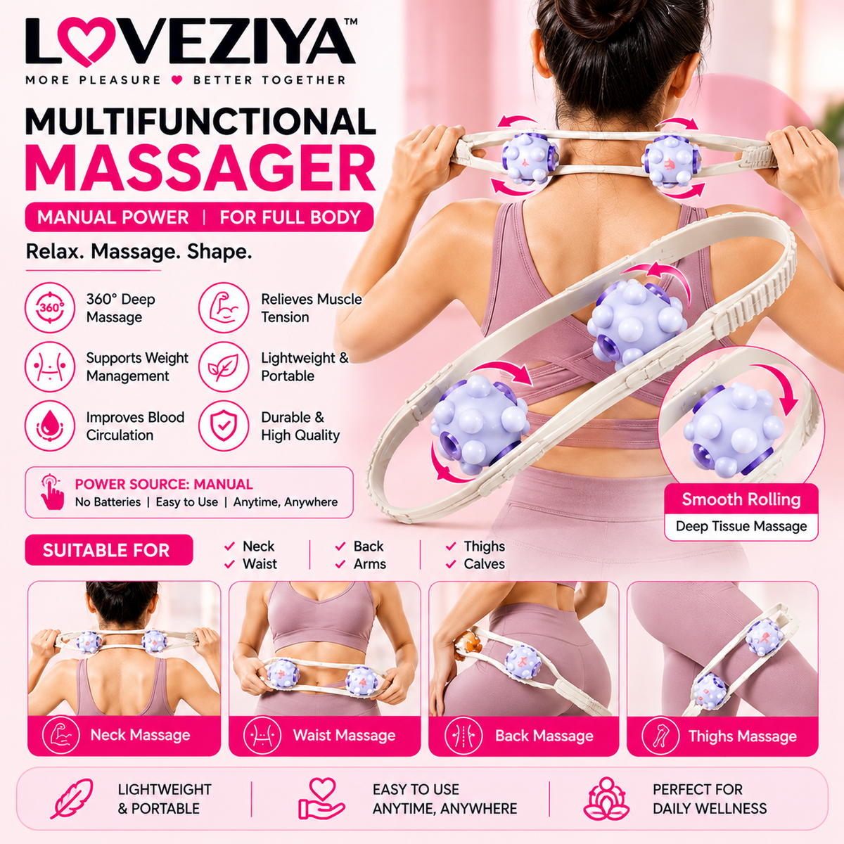 Multifunctional Manual Body Massager Roller – Full Body Muscle Relaxation