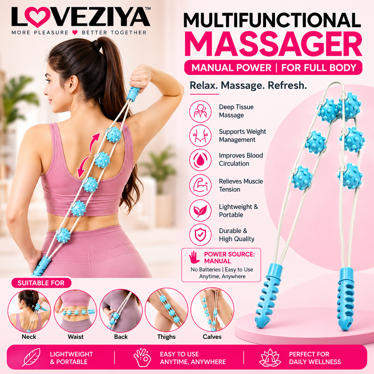 Multifunctional Manual Body Massager Roller – Full Body Muscle Relaxation